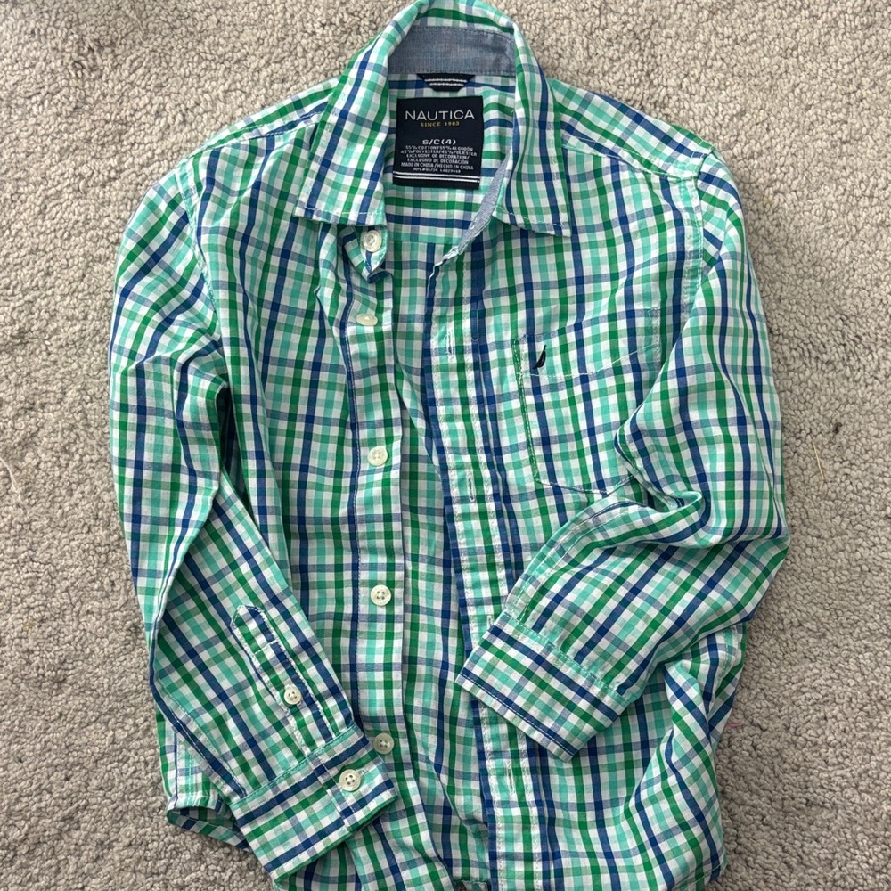 Nautica boys  Blue and Green Checkered Shirt